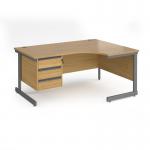 Contract 25 right hand ergonomic desk with 3 drawer pedestal and graphite cantilever leg 1600mm - oak top CC16ER3-G-O