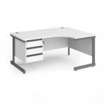 Contract 25 right hand ergonomic desk with 3 drawer pedestal and graphite cantilever leg 1600mm - white top CC16ER3-G-WH