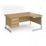 Contract 25 right hand ergonomic desk with 3 drawer pedestal and silver cantilever leg 1600mm - oak top CC16ER3-S-O