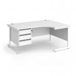 Contract 25 right hand ergonomic desk with 3 drawer pedestal and white cantilever leg 1600mm - white top CC16ER3-WH-WH