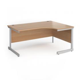Contract 25 right hand ergonomic desk with silver cantilever leg 1600mm - beech top CC16ER-S-B