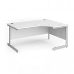 Contract 25 right hand ergonomic desk with silver cantilever leg 1600mm - white top CC16ER-S-WH