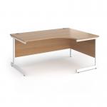 Contract 25 right hand ergonomic desk with white cantilever leg 1600mm - beech top CC16ER-WH-B