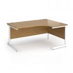Contract 25 right hand ergonomic desk with white cantilever leg 1600mm - oak top CC16ER-WH-O
