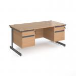 Contract 25 straight desk with 2 and 2 drawer pedestals and graphite cantilever leg 1600mm x 800mm - beech top CC16S22-G-B