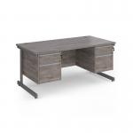 Contract 25 straight desk with 2 and 2 drawer pedestals and graphite cantilever leg 1600mm x 800mm - grey oak top CC16S22-G-GO