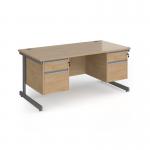 Contract 25 straight desk with 2 and 2 drawer pedestals and graphite cantilever leg 1600mm x 800mm - kendal oak top CC16S22-G-KO