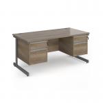 Contract 25 straight desk with 2 and 2 drawer pedestals and graphite cantilever leg 1600mm x 800mm - nebraska oak top CC16S22-G-NO