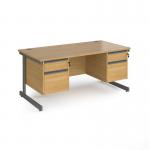 Contract 25 straight desk with 2 and 2 drawer pedestals and graphite cantilever leg 1600mm x 800mm - oak top CC16S22-G-O