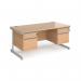 Contract 25 straight desk with 2 and 2 drawer pedestals and silver cantilever leg 1600mm x 800mm - beech top CC16S22-S-B