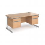 Contract 25 straight desk with 2 and 2 drawer pedestals and silver cantilever leg 1600mm x 800mm - beech top CC16S22-S-B