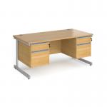 Contract 25 straight desk with 2 and 2 drawer pedestals and silver cantilever leg 1600mm x 800mm - oak top CC16S22-S-O