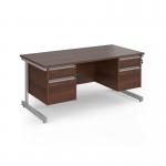 Contract 25 straight desk with 2 and 2 drawer pedestals and silver cantilever leg 1600mm x 800mm - walnut top CC16S22-S-W