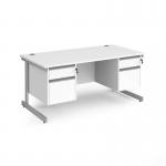 Contract 25 straight desk with 2 and 2 drawer pedestals and silver cantilever leg 1600mm x 800mm - white top CC16S22-S-WH