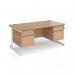 Contract 25 straight desk with 2 and 2 drawer pedestals and white cantilever leg 1600mm x 800mm - beech top CC16S22-WH-B