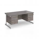 Contract 25 straight desk with 2 and 2 drawer pedestals and white cantilever leg 1600mm x 800mm - grey oak top CC16S22-WH-GO