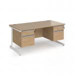 Contract 25 straight desk with 2 and 2 drawer pedestals and white cantilever leg 1600mm x 800mm - kendal oak top CC16S22-WH-KO