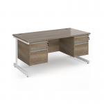 Contract 25 straight desk with 2 and 2 drawer pedestals and white cantilever leg 1600mm x 800mm - nebraska oak top CC16S22-WH-NO
