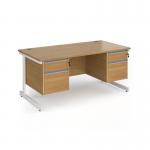 Contract 25 straight desk with 2 and 2 drawer pedestals and white cantilever leg 1600mm x 800mm - oak top CC16S22-WH-O