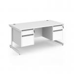 Contract 25 straight desk with 2 and 2 drawer pedestals and white cantilever leg 1600mm x 800mm - white top CC16S22-WH-WH