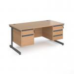 Contract 25 straight desk with 2 and 3 drawer pedestals and graphite cantilever leg 1600mm x 800mm - beech top CC16S23-G-B