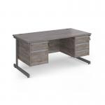 Contract 25 straight desk with 2 and 3 drawer pedestals and graphite cantilever leg 1600mm x 800mm - grey oak top CC16S23-G-GO