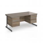 Contract 25 straight desk with 2 and 3 drawer pedestals and graphite cantilever leg 1600mm x 800mm - nebraska oak top CC16S23-G-NO
