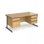 Contract 25 straight desk with 2 and 3 drawer pedestals and graphite cantilever leg 1600mm x 800mm - oak top CC16S23-G-O