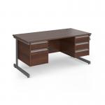 Contract 25 straight desk with 2 and 3 drawer pedestals and graphite cantilever leg 1600mm x 800mm - walnut top CC16S23-G-W
