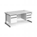 Contract 25 straight desk with 2 and 3 drawer pedestals and graphite cantilever leg 1600mm x 800mm - white top CC16S23-G-WH