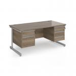 Contract 25 straight desk with 2 and 3 drawer pedestals and silver cantilever leg 1600mm x 800mm - nebraska oak top CC16S23-S-NO