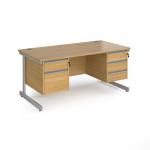 Contract 25 straight desk with 2 and 3 drawer pedestals and silver cantilever leg 1600mm x 800mm - oak top CC16S23-S-O