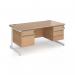 Contract 25 straight desk with 2 and 3 drawer pedestals and white cantilever leg 1600mm x 800mm - beech top CC16S23-WH-B