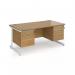 Contract 25 straight desk with 2 and 3 drawer pedestals and white cantilever leg 1600mm x 800mm - oak top CC16S23-WH-O