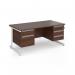 Contract 25 straight desk with 2 and 3 drawer pedestals and white cantilever leg 1600mm x 800mm - walnut top CC16S23-WH-W