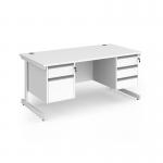 Contract 25 straight desk with 2 and 3 drawer pedestals and white cantilever leg 1600mm x 800mm - white top CC16S23-WH-WH
