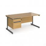 Contract 25 straight desk with 2 drawer pedestal and graphite cantilever leg 1600mm x 800mm - oak top CC16S2-G-O