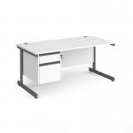 Contract 25 straight desk with 2 drawer pedestal and graphite cantilever leg 1600mm x 800mm - white top CC16S2-G-WH