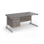 Contract 25 straight desk with 2 drawer pedestal and silver cantilever leg 1600mm x 800mm - grey oak top CC16S2-S-GO