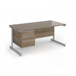 Contract 25 straight desk with 2 drawer pedestal and silver cantilever leg 1600mm x 800mm - nebraska oak top CC16S2-S-NO