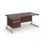 Contract 25 straight desk with 2 drawer pedestal and silver cantilever leg 1600mm x 800mm - walnut top CC16S2-S-W
