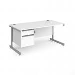 Contract 25 straight desk with 2 drawer pedestal and silver cantilever leg 1600mm x 800mm - white top CC16S2-S-WH
