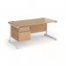 Contract 25 straight desk with 2 drawer pedestal and white cantilever leg 1600mm x 800mm - beech top CC16S2-WH-B