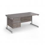 Contract 25 straight desk with 2 drawer pedestal and white cantilever leg 1600mm x 800mm - grey oak top CC16S2-WH-GO