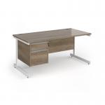 Contract 25 straight desk with 2 drawer pedestal and white cantilever leg 1600mm x 800mm - nebraska oak top CC16S2-WH-NO