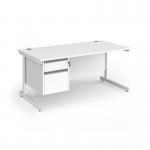 Contract 25 straight desk with 2 drawer pedestal and white cantilever leg 1600mm x 800mm - white top CC16S2-WH-WH