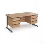 Contract 25 straight desk with 3 and 3 drawer pedestals and graphite cantilever leg 1600mm x 800mm - beech top