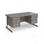 Contract 25 straight desk with 3 and 3 drawer pedestals and graphite cantilever leg 1600mm x 800mm - grey oak top CC16S33-G-GO