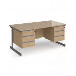 Contract 25 straight desk with 3 and 3 drawer pedestals and graphite cantilever leg 1600mm x 800mm - kendal oak top CC16S33-G-KO