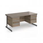 Contract 25 straight desk with 3 and 3 drawer pedestals and graphite cantilever leg 1600mm x 800mm - nebraska oak top CC16S33-G-NO